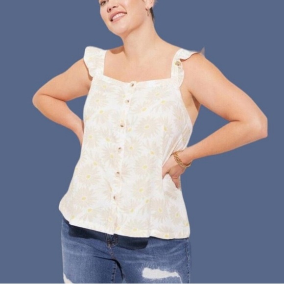 Torrid White Ruffled Blouse with Square Neckline - Picture 1 of 9